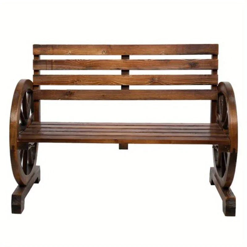 Rustic Wooden Wagon Wheel Garden Bench