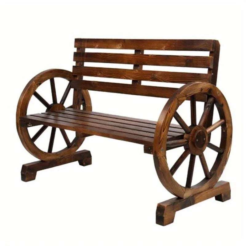 Rustic Wooden Wagon Wheel Garden Bench