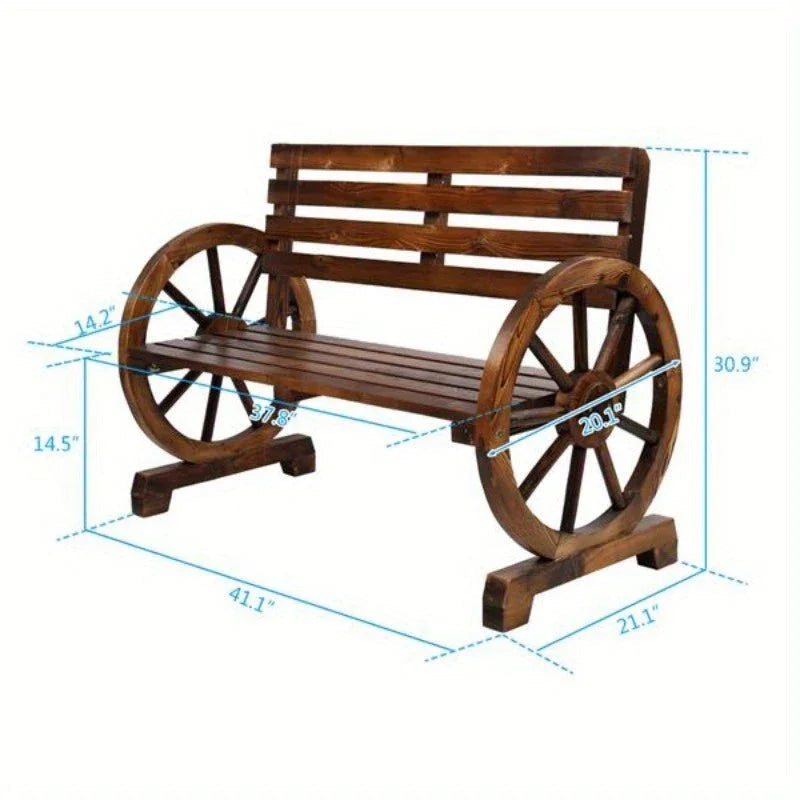 Rustic Wooden Wagon Wheel Garden Bench
