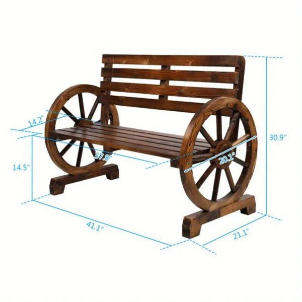 Rustic Wooden Wagon Wheel Garden Bench
