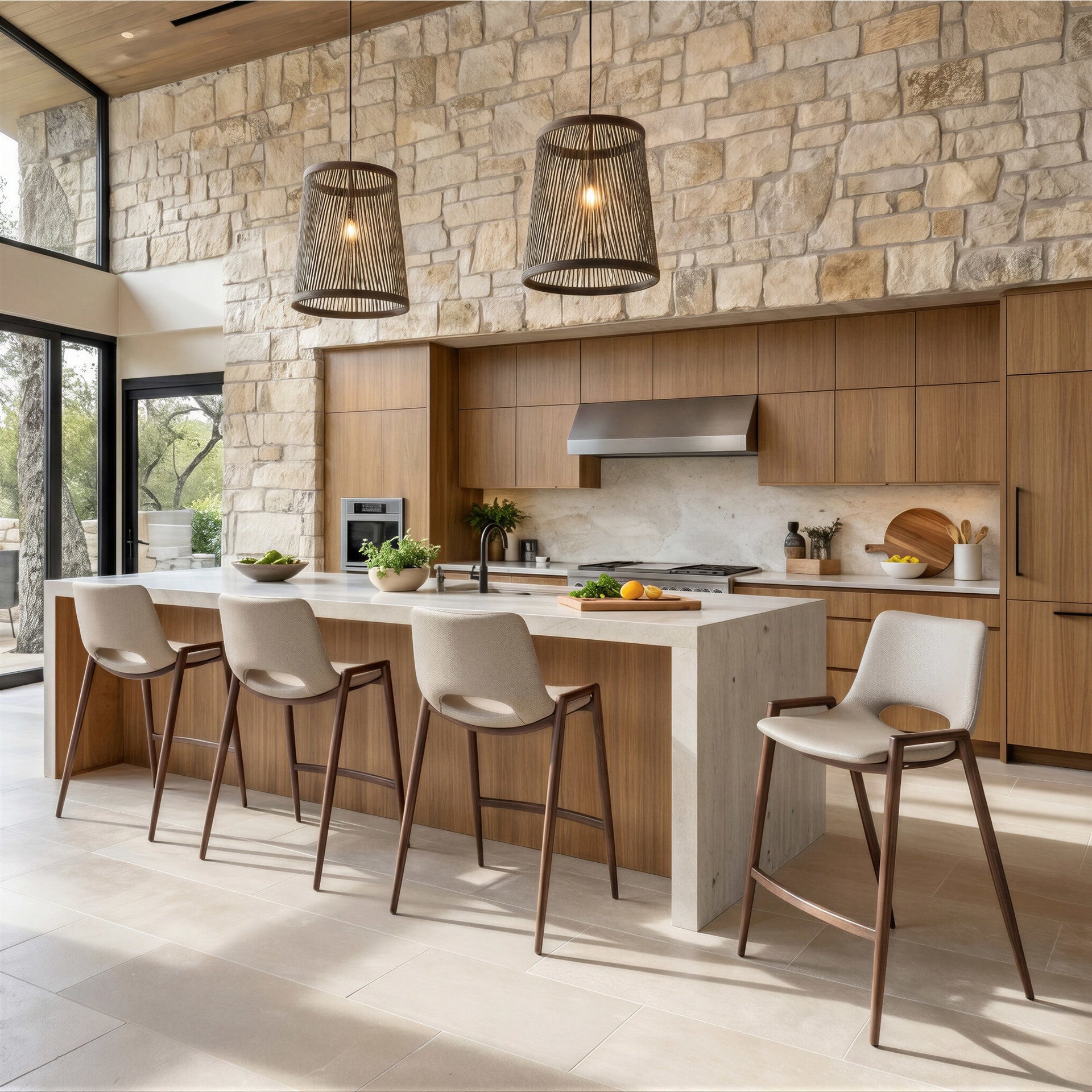 Desi Counter Stool (Set of 2) Beige & Walnut