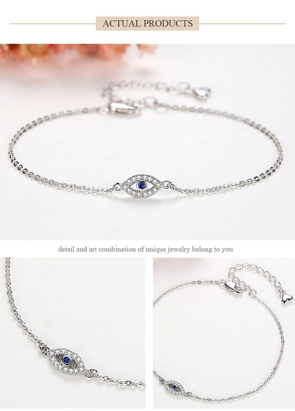 Lucky Eye Bracelet Sterling Silver Bracelets For Women Luxury Adjustable Eye Shaped Bracelet Cubic Zirconia Elegant Pendant Necklace Dainty Jewelry