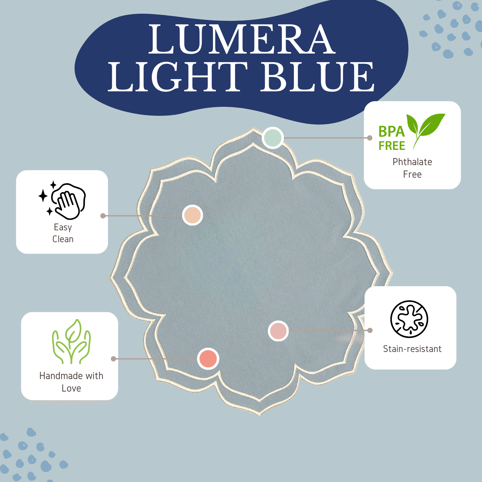SPRING TABLE DECOR – LUMERA LIGHT BLUE WAVY EDGE FABRIC PLACEMAT