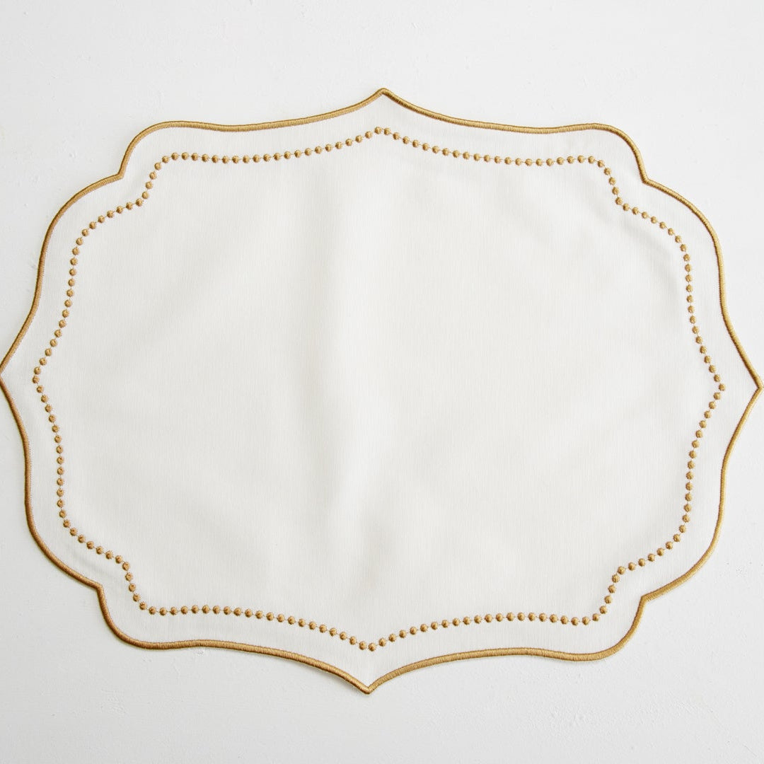 SPRING TABLE DECOR – LUNA IVORY GOLD TRIM PLACEMAT & NAPKIN SET