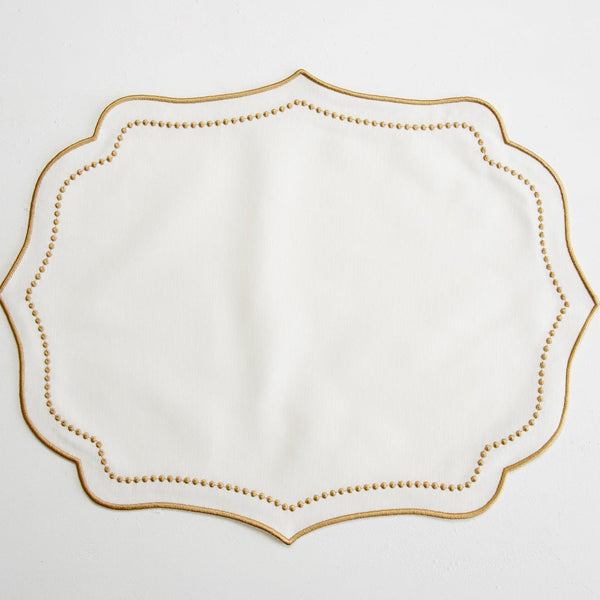 SPRING TABLE DECOR – LUNA IVORY GOLD TRIM PLACEMAT & NAPKIN SET