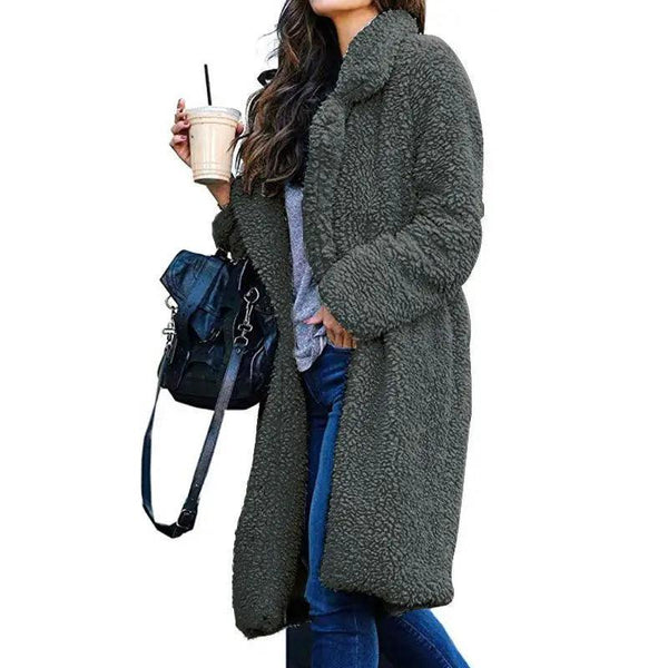 Luxurious Autumn Winter Jacket Female Coat Solid Color Fleece Coats Casual Outerwear Warm Soft Cardigan Fur Jackets For Female Clothes