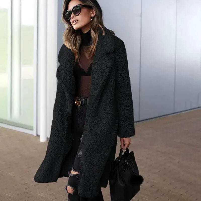 Luxurious Autumn Winter Jacket Female Coat Solid Color Fleece Coats Casual Outerwear Warm Soft Cardigan Fur Jackets For Female Clothes