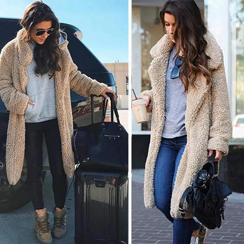 Luxurious Autumn Winter Jacket Female Coat Solid Color Fleece Coats Casual Outerwear Warm Soft Cardigan Fur Jackets For Female Clothes