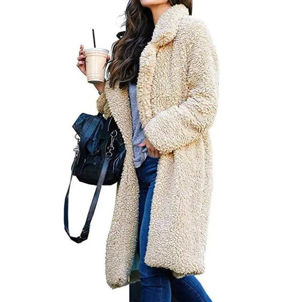 Luxurious Autumn Winter Jacket Female Coat Solid Color Fleece Coats Casual Outerwear Warm Soft Cardigan Fur Jackets For Female Clothes