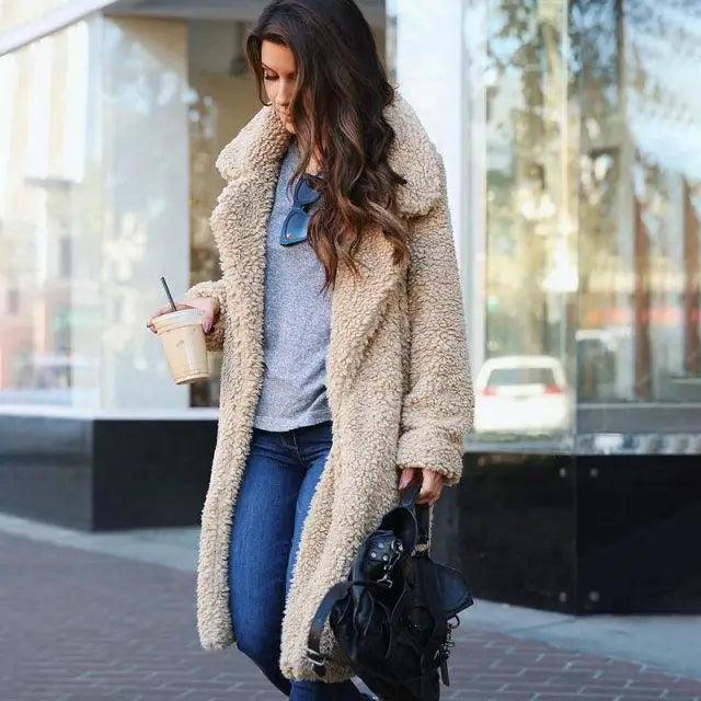 Luxurious Autumn Winter Jacket Female Coat Solid Color Fleece Coats Casual Outerwear Warm Soft Cardigan Fur Jackets For Female Clothes