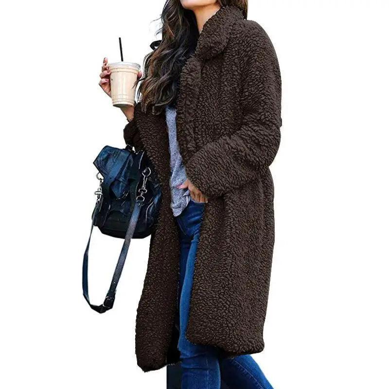 Luxurious Autumn Winter Jacket Female Coat Solid Color Fleece Coats Casual Outerwear Warm Soft Cardigan Fur Jackets For Female Clothes