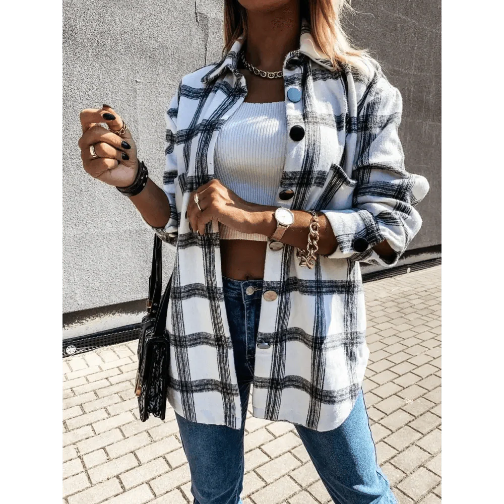 Luxurious Fashionable Women's Long Sleeve Plaid Shirt Coats Top Spring Autumn Casual Lapel Cardigan ,Jackets ,Outerwear,Streetwear