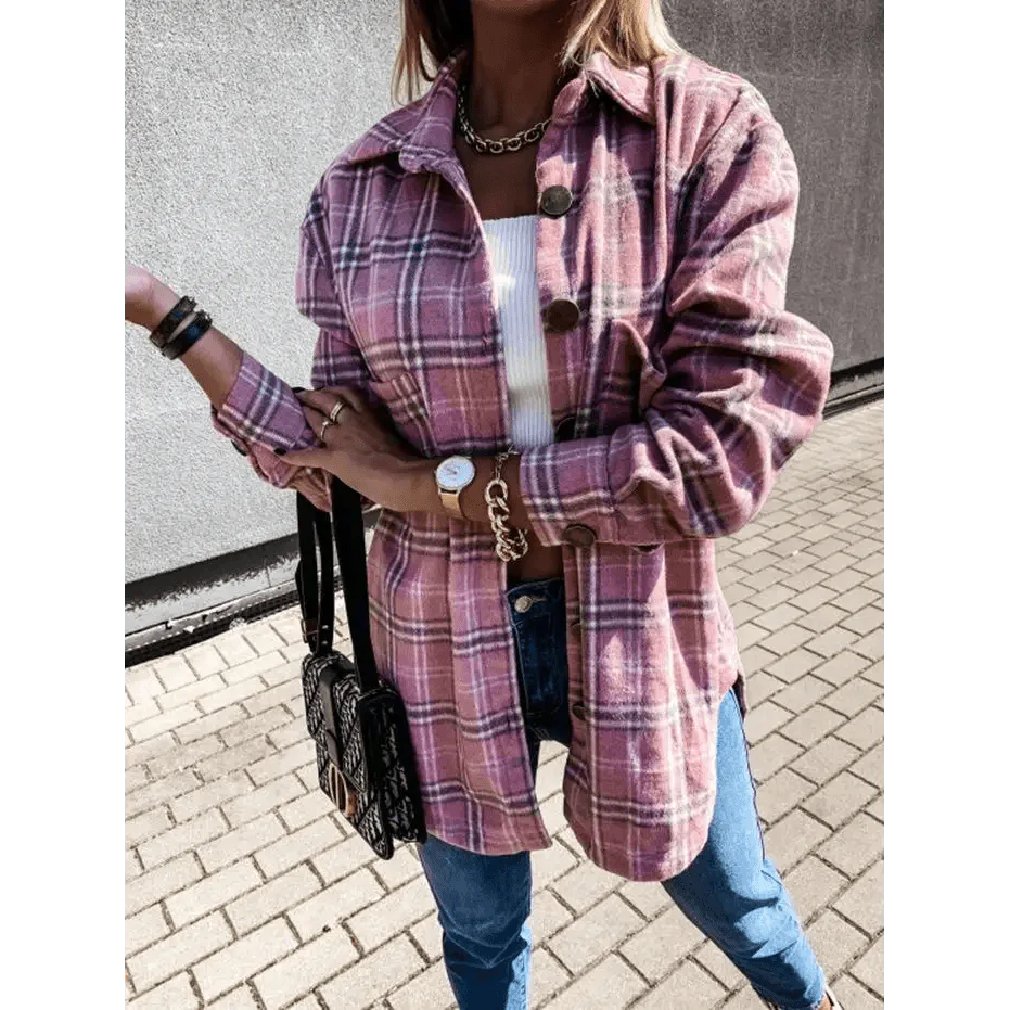 Luxurious Fashionable Women's Long Sleeve Plaid Shirt Coats Top Spring Autumn Casual Lapel Cardigan ,Jackets ,Outerwear,Streetwear