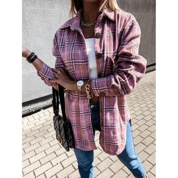 Luxurious Fashionable Women's Long Sleeve Plaid Shirt Coats Top Spring Autumn Casual Lapel Cardigan ,Jackets ,Outerwear,Streetwear