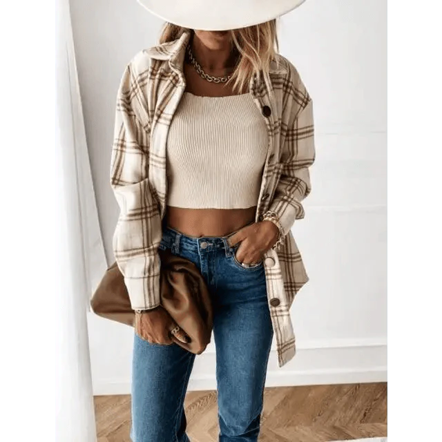 Luxurious Fashionable Women's Long Sleeve Plaid Shirt Coats Top Spring Autumn Casual Lapel Cardigan ,Jackets ,Outerwear,Streetwear
