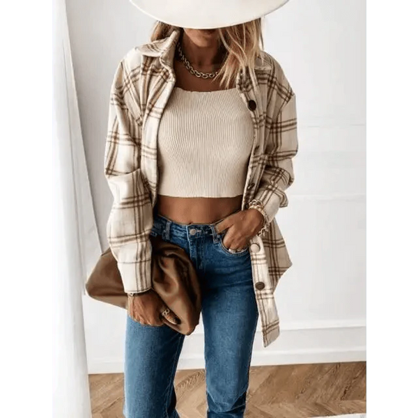 Luxurious Fashionable Women's Long Sleeve Plaid Shirt Coats Top Spring Autumn Casual Lapel Cardigan ,Jackets ,Outerwear,Streetwear
