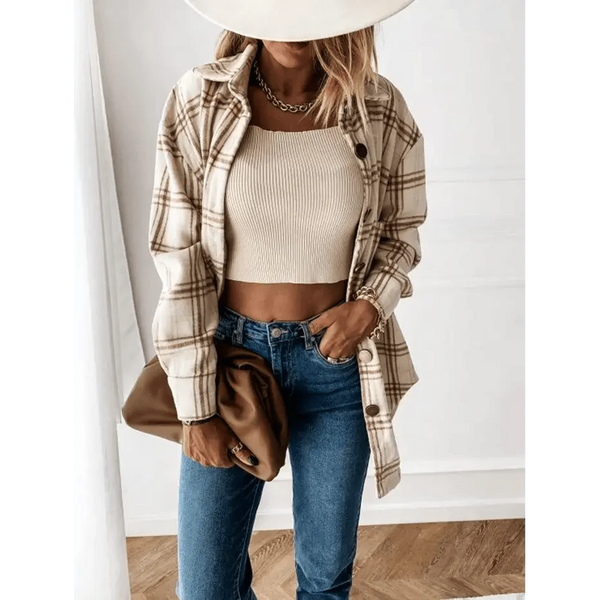 Luxurious Fashionable Women's Long Sleeve Plaid Shirt Coats Top Spring Autumn Casual Lapel Cardigan ,Jackets ,Outerwear,Streetwear
