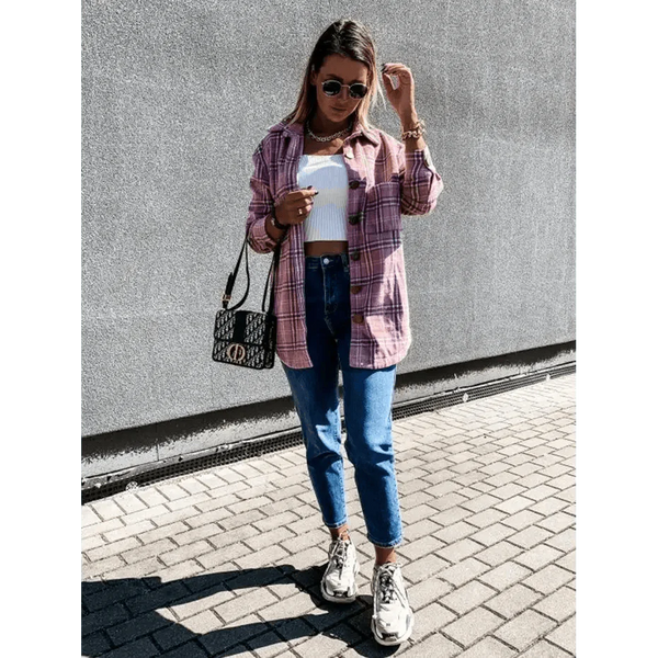 Luxurious Fashionable Women's Long Sleeve Plaid Shirt Coats Top Spring Autumn Casual Lapel Cardigan ,Jackets ,Outerwear,Streetwear