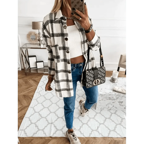 Luxurious Fashionable Women's Long Sleeve Plaid Shirt Coats Top Spring Autumn Casual Lapel Cardigan ,Jackets ,Outerwear,Streetwear