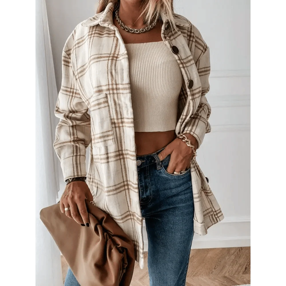 Luxurious Fashionable Women's Long Sleeve Plaid Shirt Coats Top Spring Autumn Casual Lapel Cardigan ,Jackets ,Outerwear,Streetwear