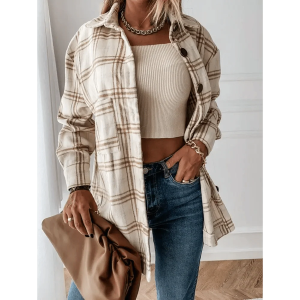 Luxurious Fashionable Women's Long Sleeve Plaid Shirt Coats Top Spring Autumn Casual Lapel Cardigan ,Jackets ,Outerwear,Streetwear