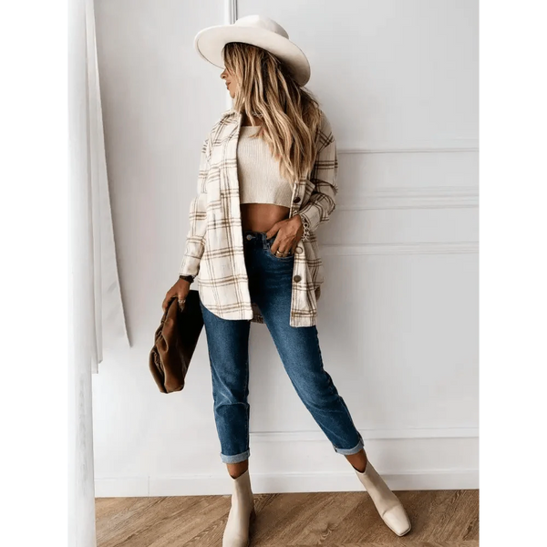 Luxurious Fashionable Women's Long Sleeve Plaid Shirt Coats Top Spring Autumn Casual Lapel Cardigan ,Jackets ,Outerwear,Streetwear