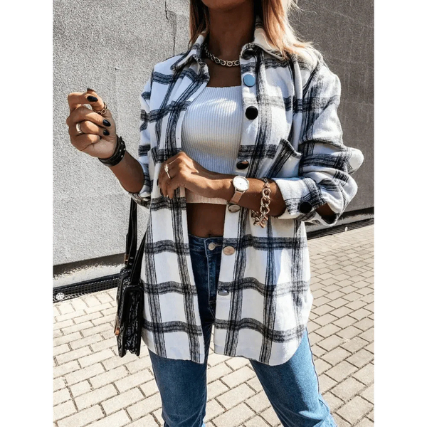 Luxurious Fashionable Women's Long Sleeve Plaid Shirt Coats Top Spring Autumn Casual Lapel Cardigan ,Jackets ,Outerwear,Streetwear