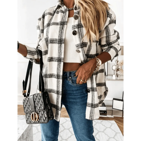 Luxurious Fashionable Women's Long Sleeve Plaid Shirt Coats Top Spring Autumn Casual Lapel Cardigan ,Jackets ,Outerwear,Streetwear