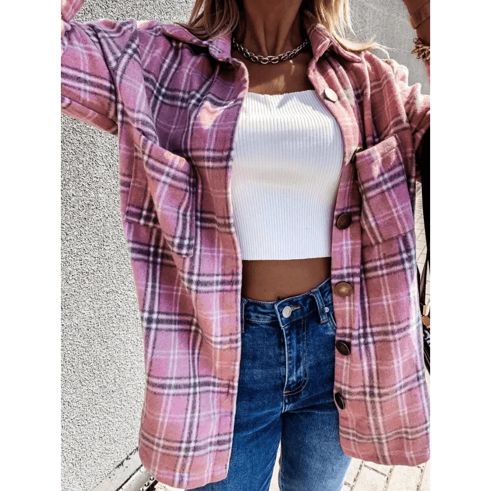Luxurious Fashionable Women's Long Sleeve Plaid Shirt Coats Top Spring Autumn Casual Lapel Cardigan ,Jackets ,Outerwear,Streetwear