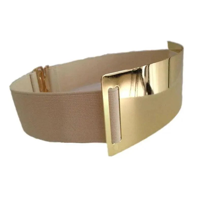 Luxurious Gold Wide Strap Elastic Belts For Women Elegant Metal Polished Plain Gold Belt Black Wide Strap Waistband for Women