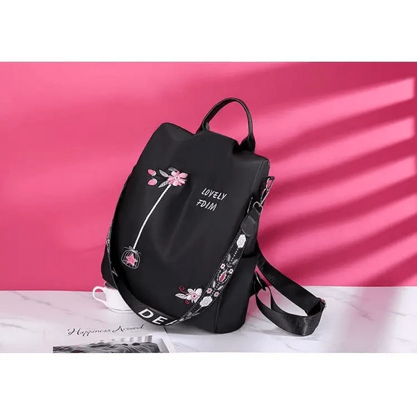 Cloth Backpack Female Embroidery Backpack Bag Nylon Anti-Theft Waterproof Women's Backpack Fashionable Anti-theft Women Backpacks Nice Print School Bag High Quality Large Capacity Backpack (