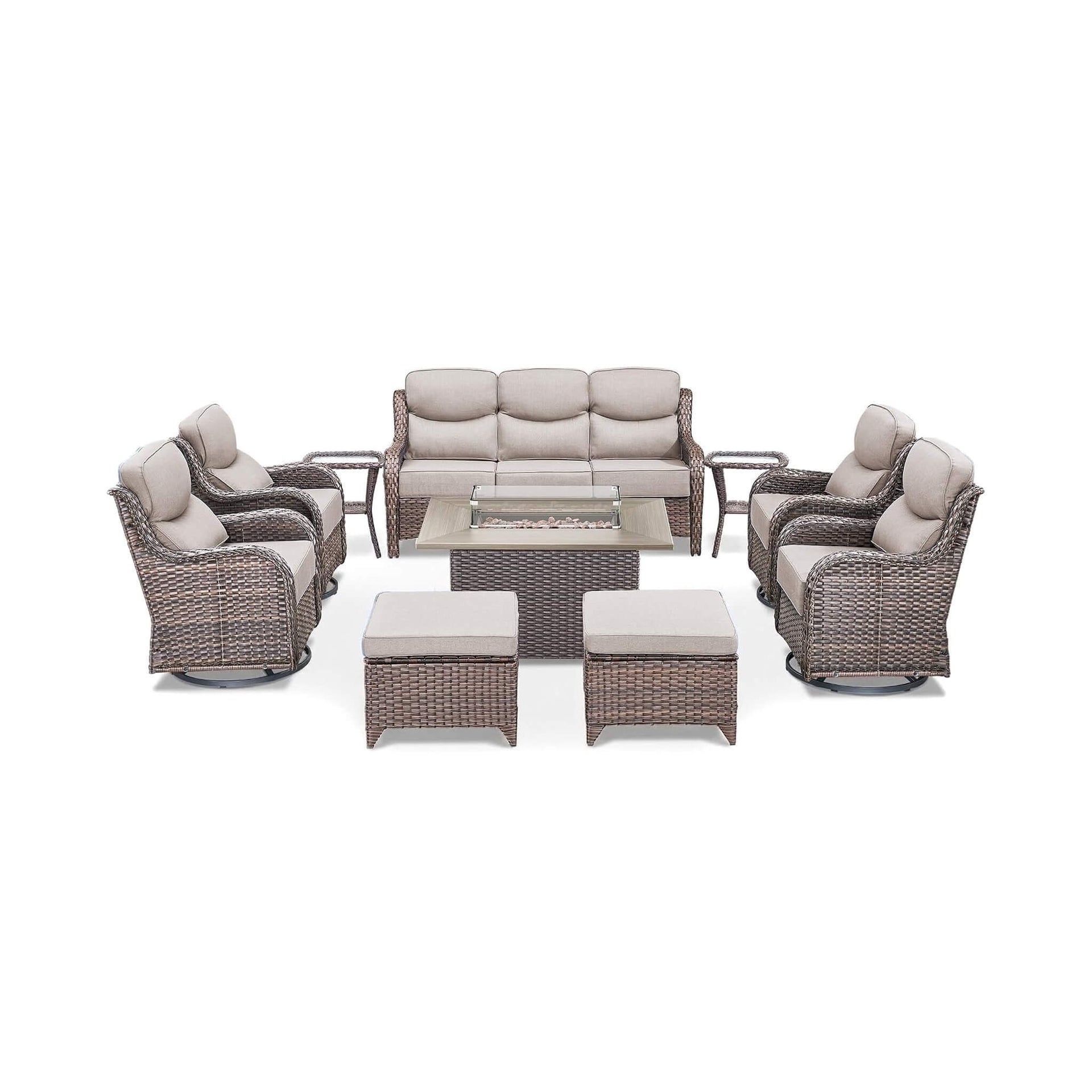 Luxury 10-Piece All-Weather Outdoor Patio Furniture Set With Fire Pit Table (SAK39281)