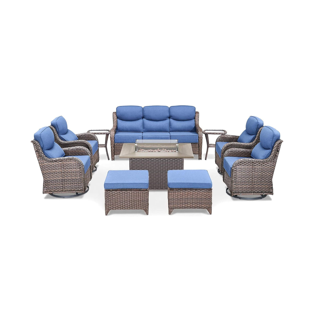 Luxury 10-Piece All-Weather Outdoor Patio Furniture Set With Fire Pit Table (SAK39281)