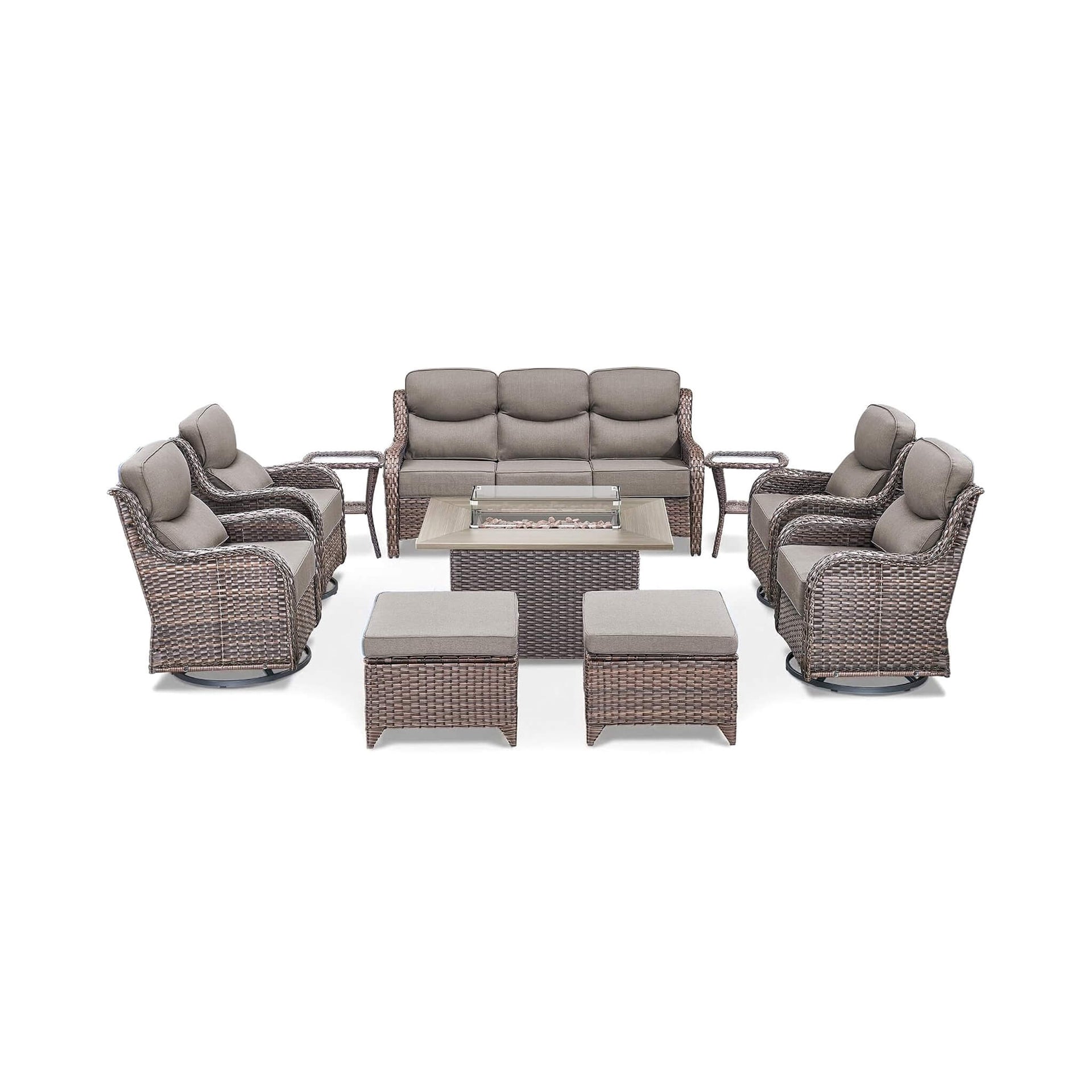 Luxury 10-Piece All-Weather Outdoor Patio Furniture Set With Fire Pit Table (SAK39281)