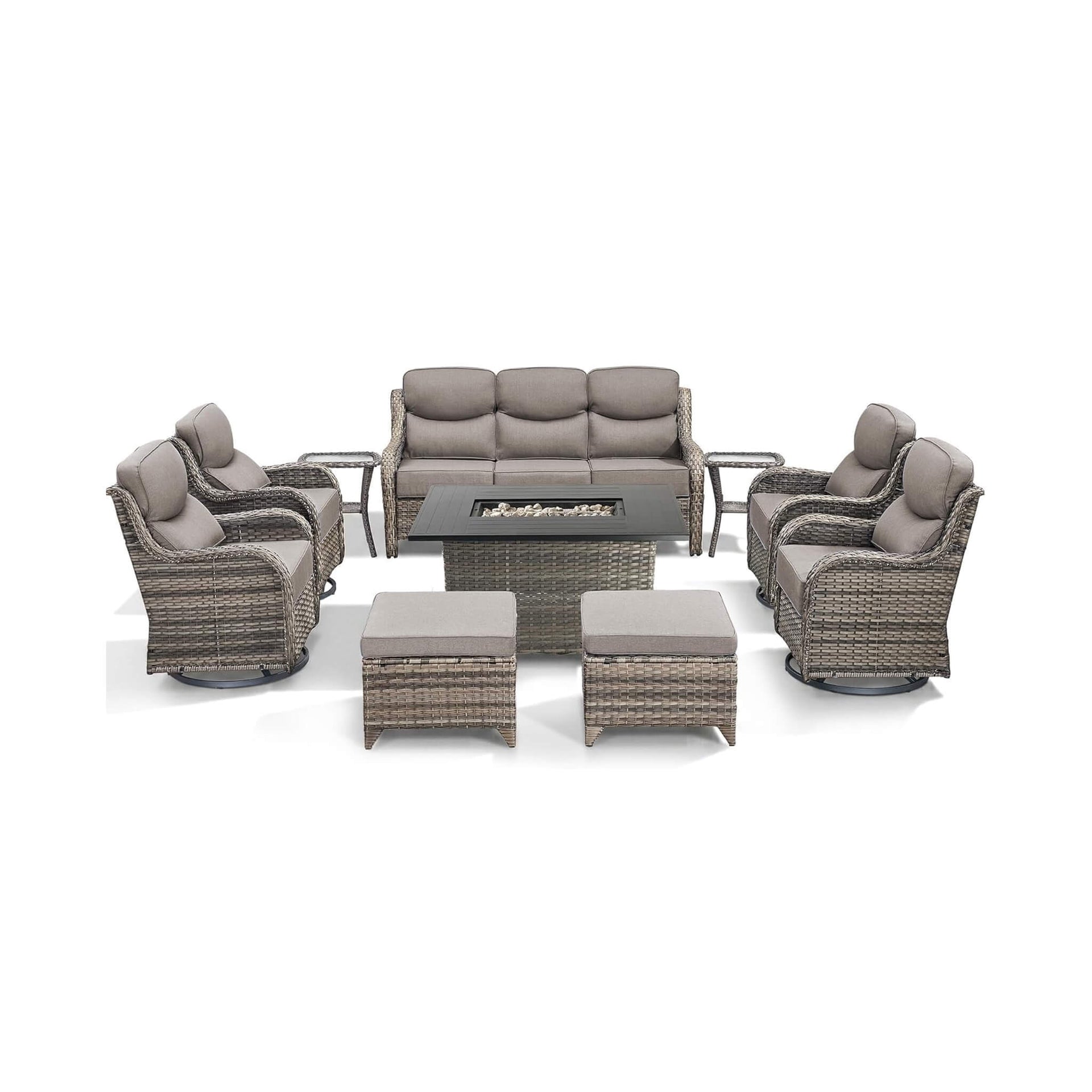 Luxury 10-Piece All-Weather Outdoor Patio Furniture Set With Fire Pit Table (SAK39281)
