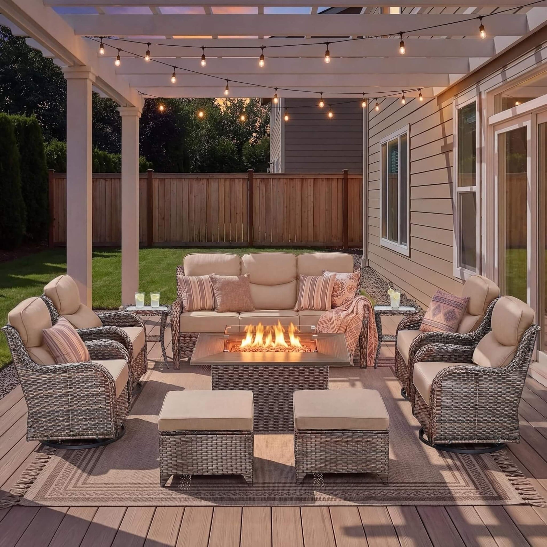 Luxury 10-Piece All-Weather Outdoor Patio Furniture Set With Fire Pit Table (SAK39281)