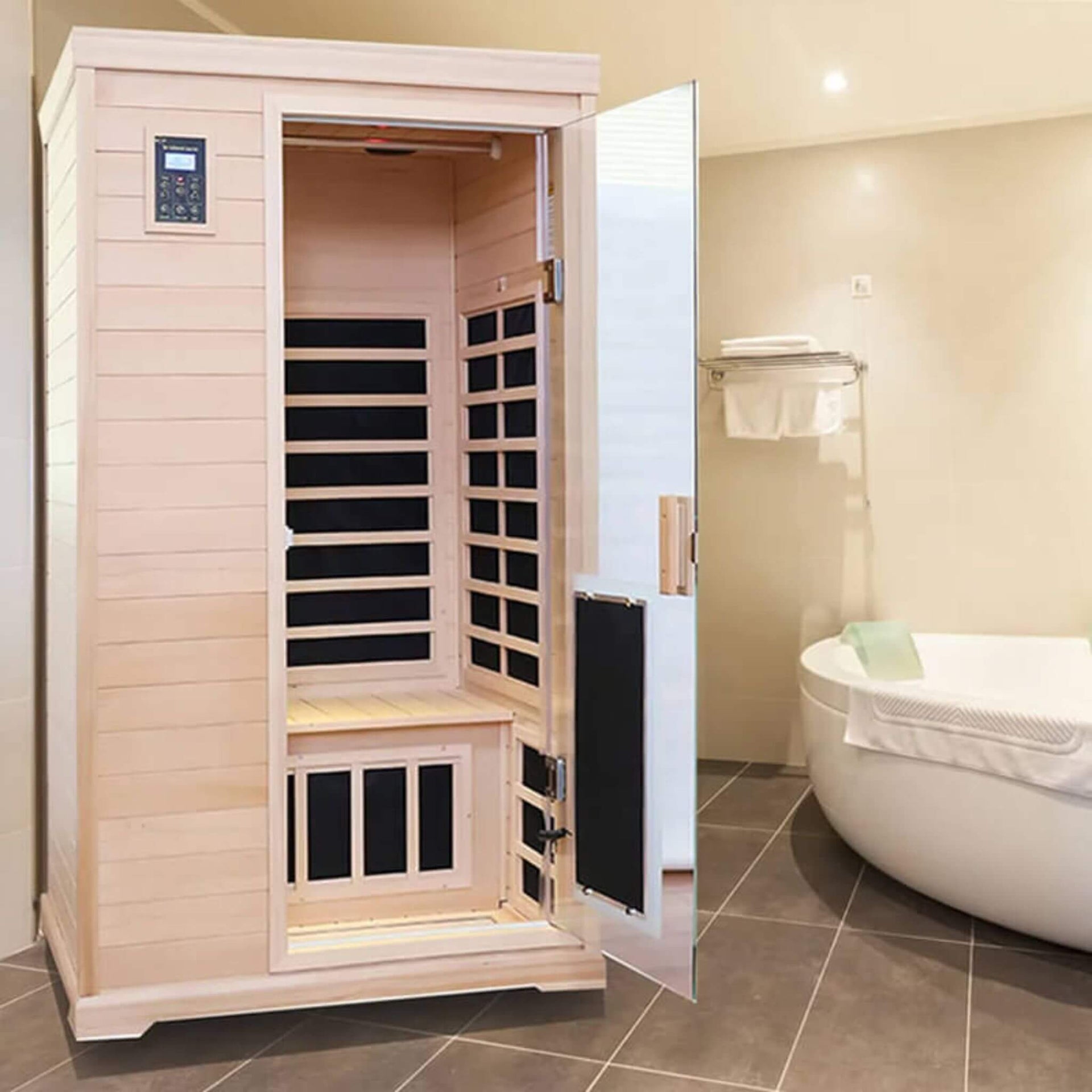Ivara Luxury 2-Person Hemlock Wood FAR Infrared Sauna Room W/ Glass Door, 1750W (SAK81525)