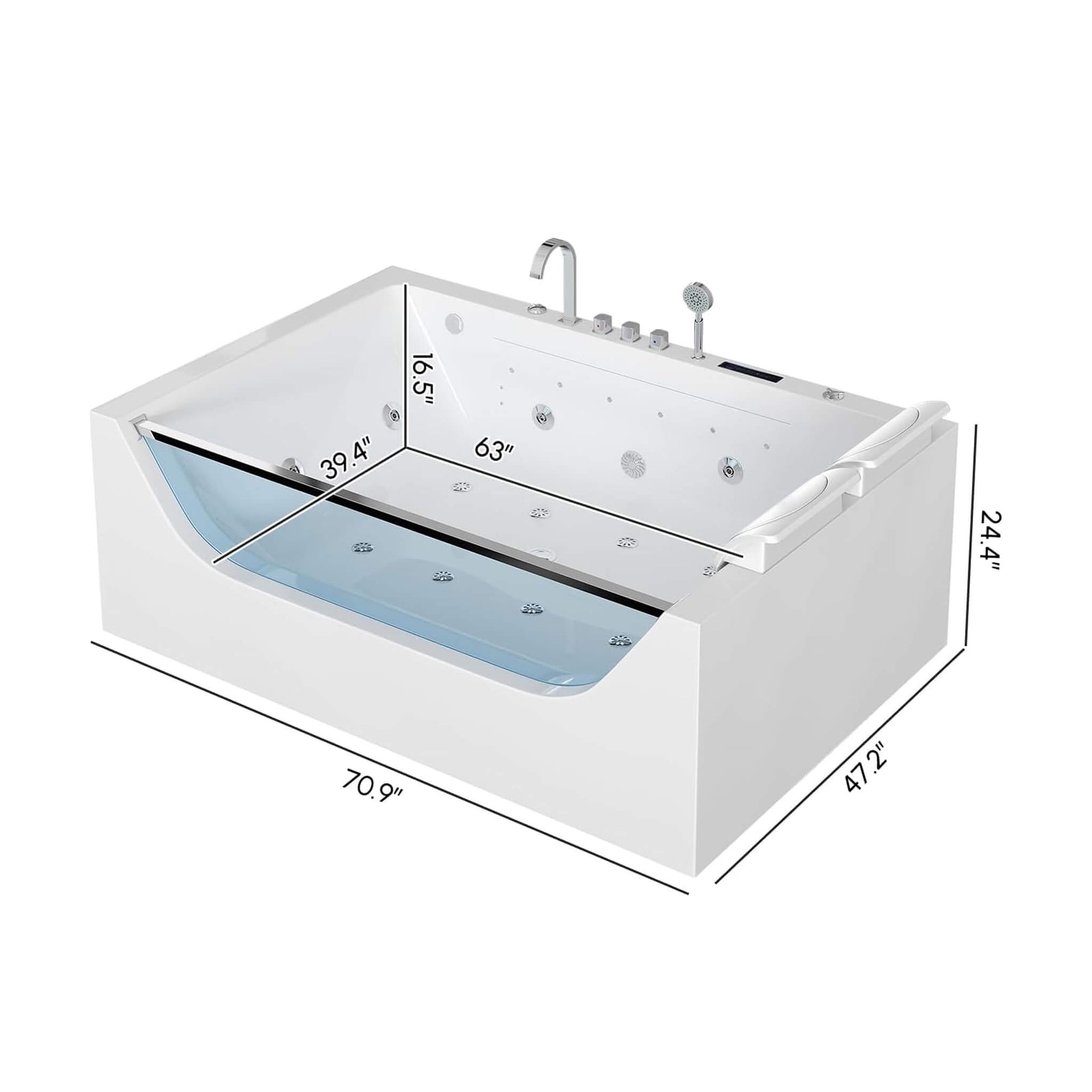 Novara 71-Inch Luxury 2-Person Jetted Whirlpool Tub With Massage And Thermostat Control (SAK24590)