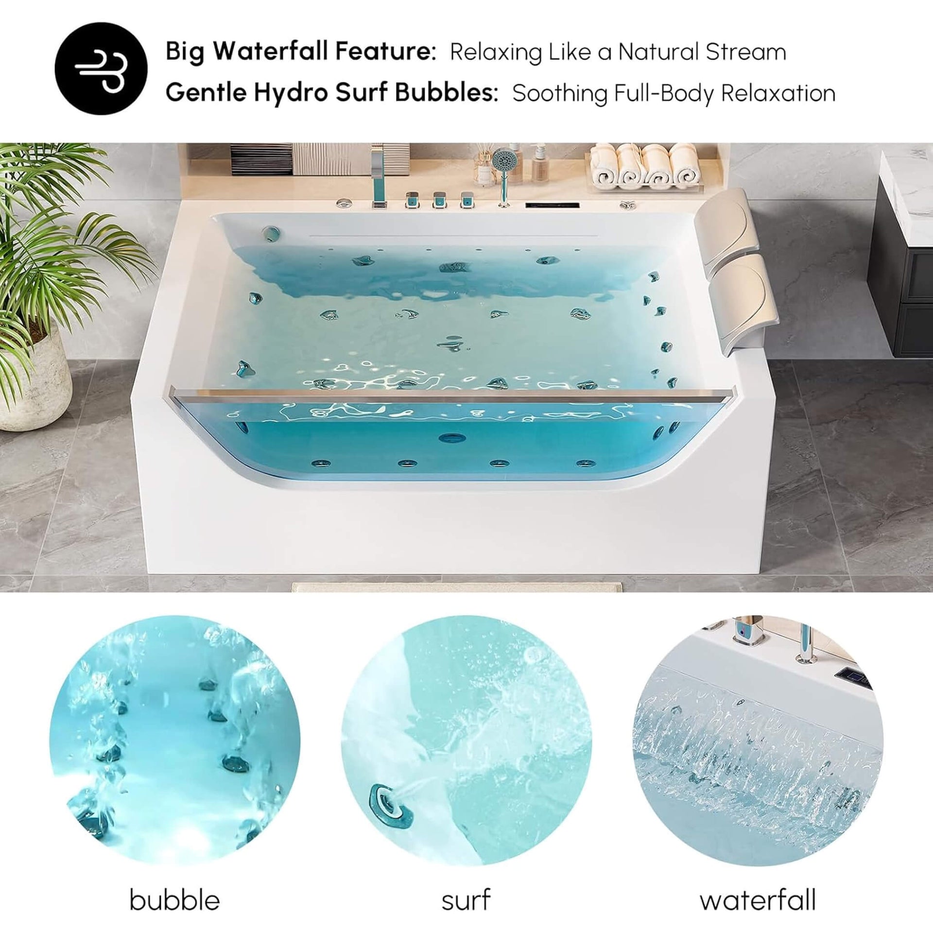 Novara 71-Inch Luxury 2-Person Jetted Whirlpool Tub With Massage And Thermostat Control (SAK24590)
