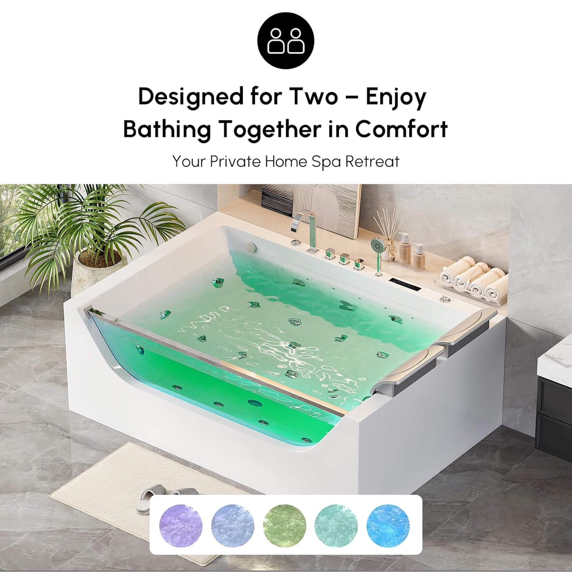 Novara 71-Inch Luxury 2-Person Jetted Whirlpool Tub With Massage And Thermostat Control (SAK24590)