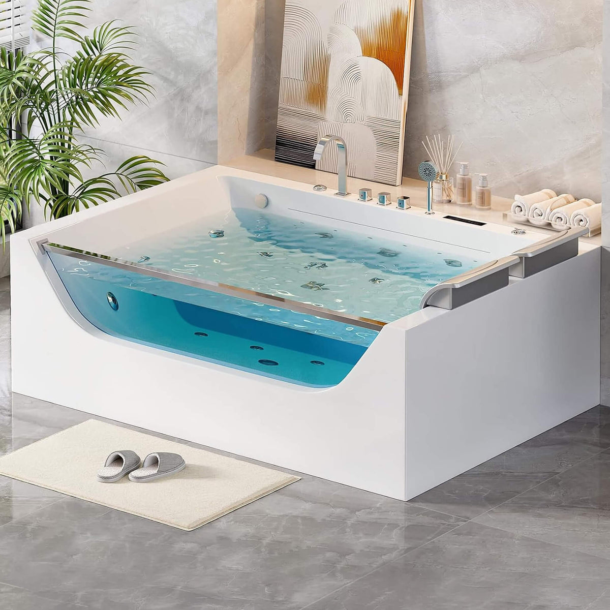 Novara 71-Inch Luxury 2-Person Jetted Whirlpool Tub With Massage And Thermostat Control (SAK24590)