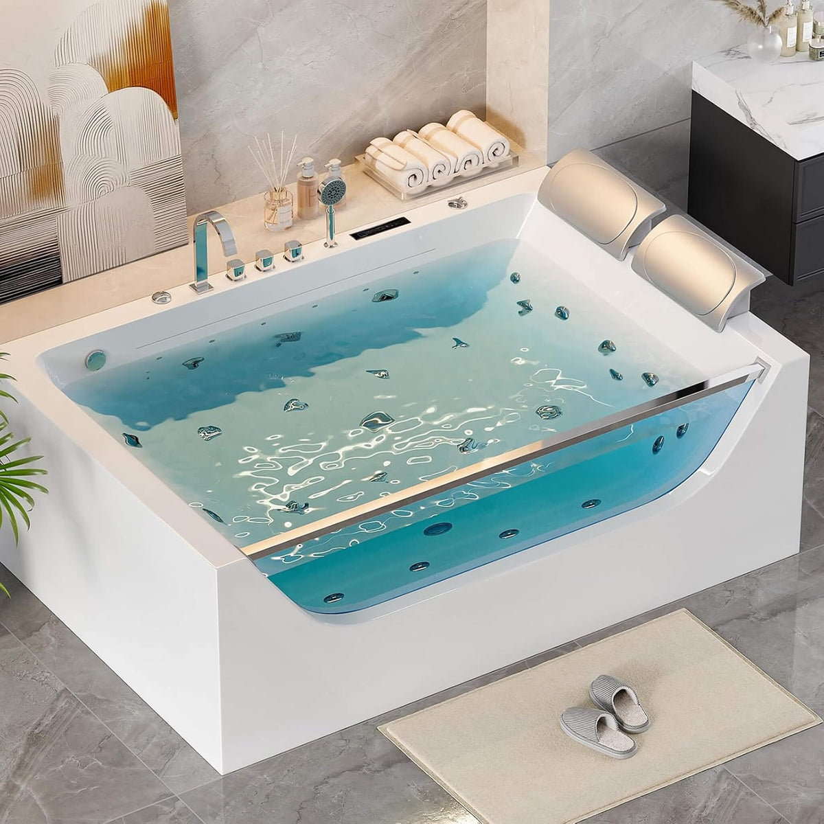 Novara 71-Inch Luxury 2-Person Jetted Whirlpool Tub With Massage And Thermostat Control (SAK24590)