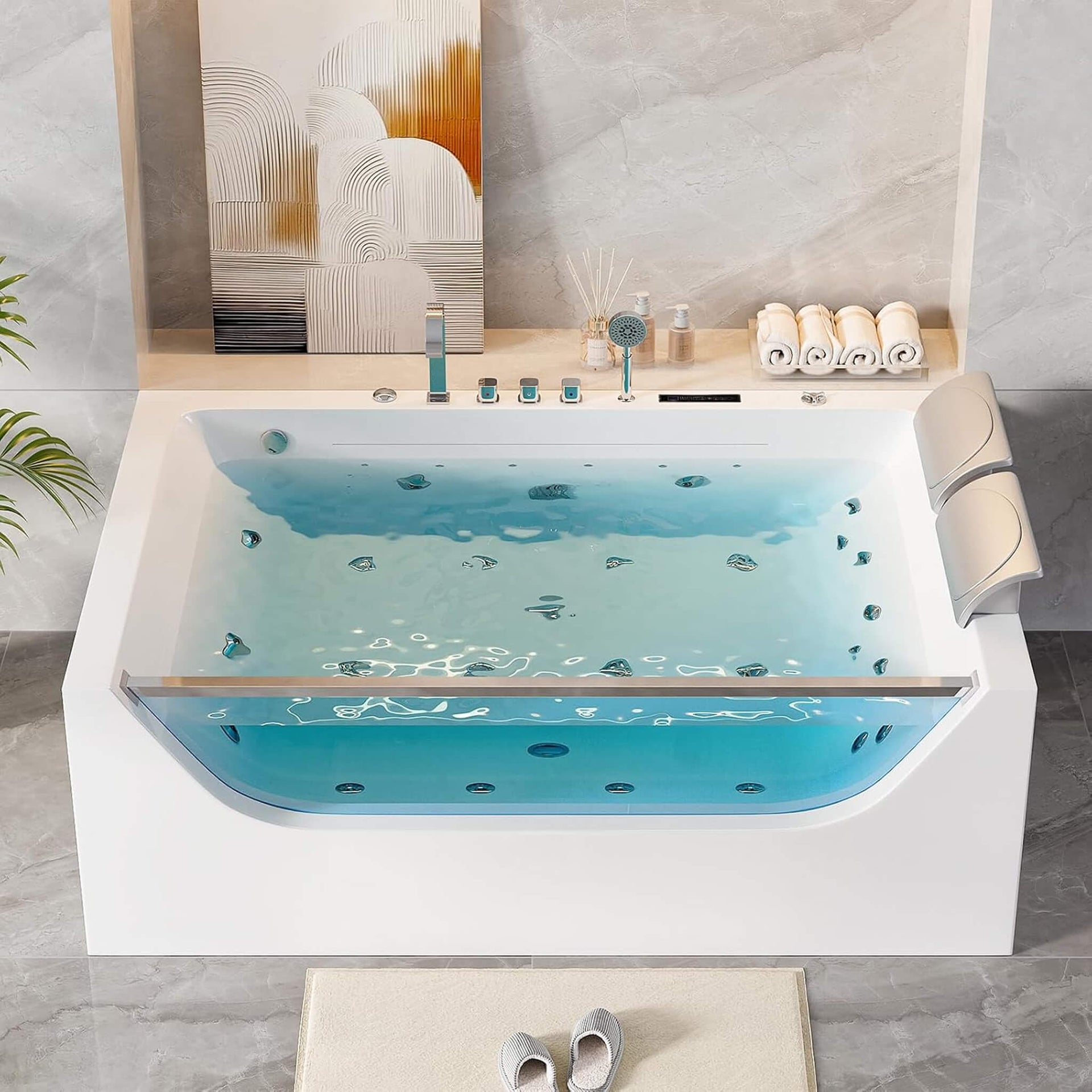 Novara 71-Inch Luxury 2-Person Jetted Whirlpool Tub With Massage And Thermostat Control (SAK24590)
