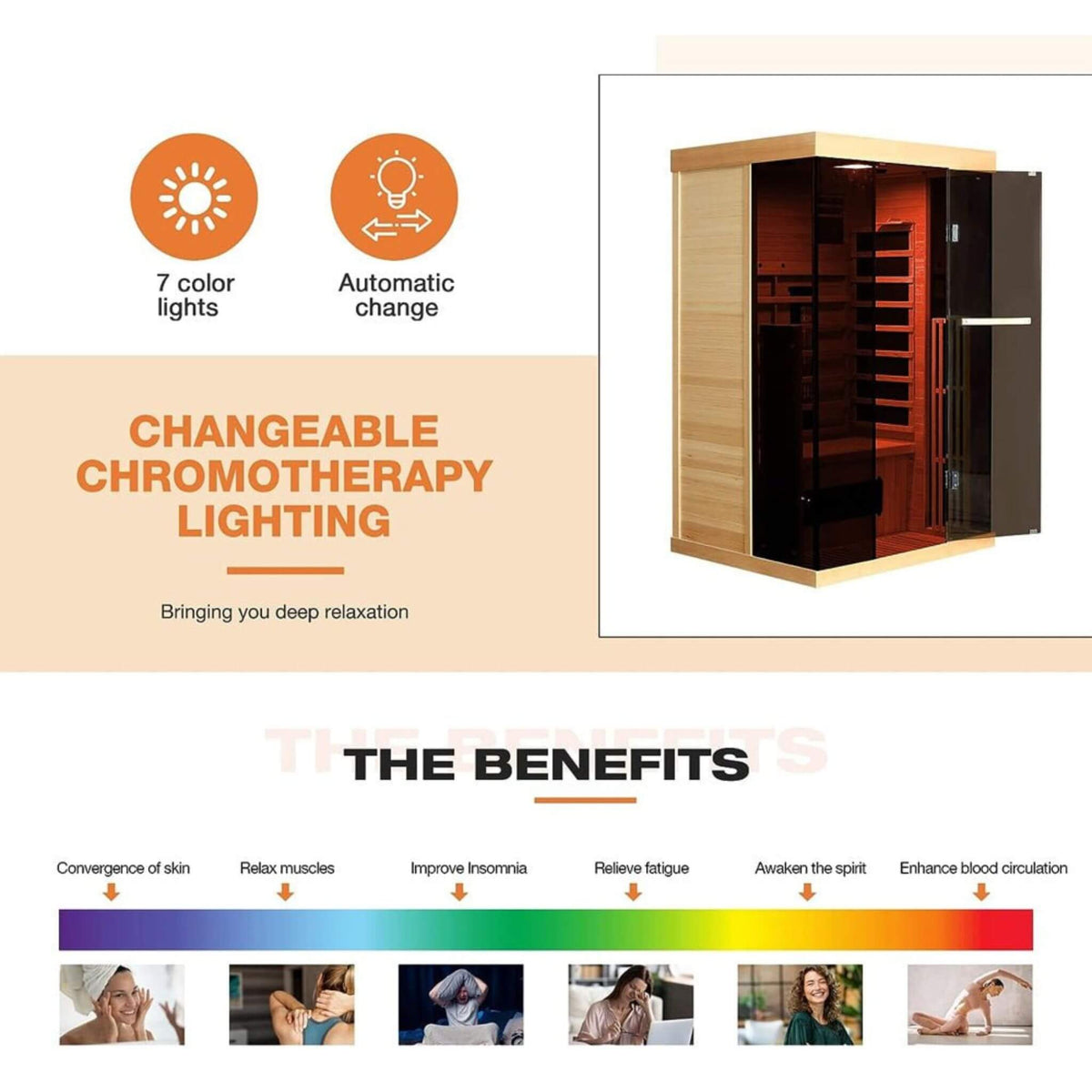 Valen Luxury 2000W 2-Person Low EMF FAR Infrared Heat Wood Home Personal Spa Sauna W/ Panoramic Tempered Glass (SAK27481)