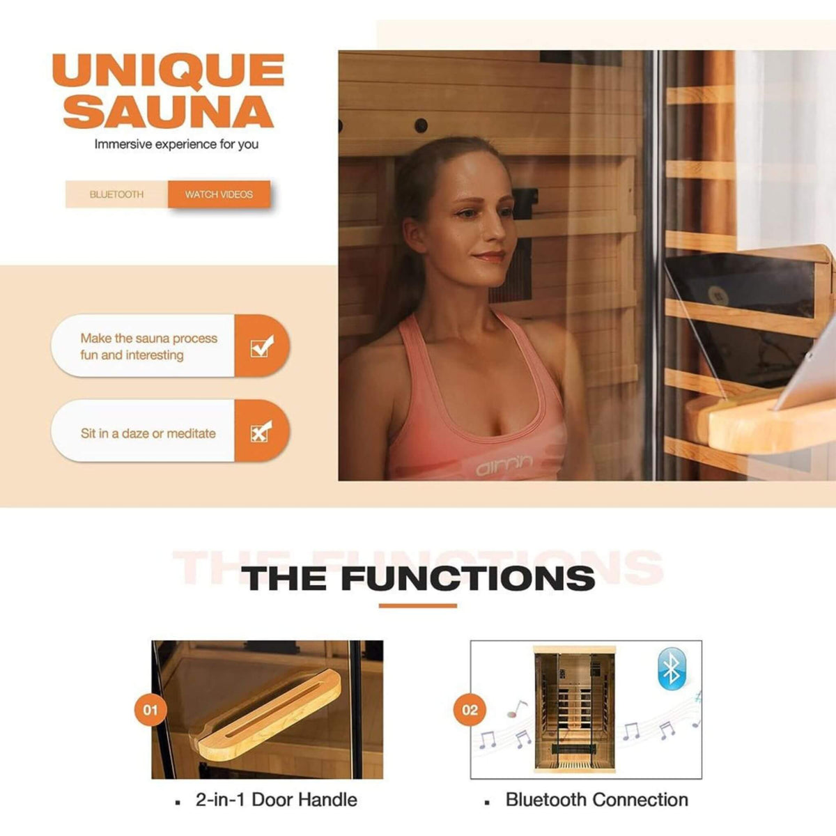 Valen Luxury 2000W 2-Person Low EMF FAR Infrared Heat Wood Home Personal Spa Sauna W/ Panoramic Tempered Glass (SAK27481)
