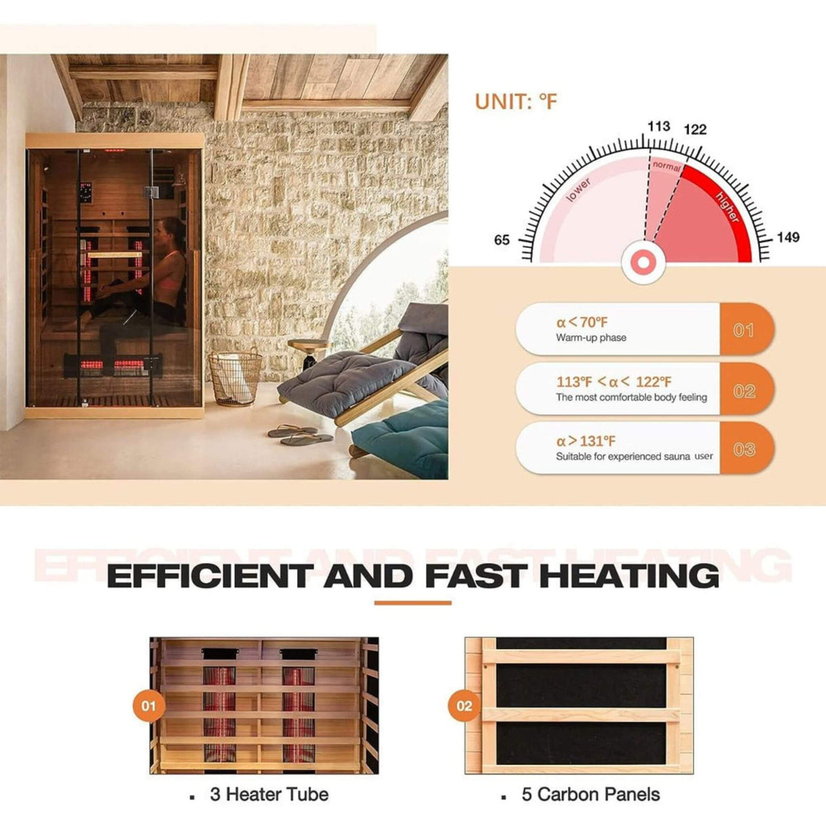 Valen Luxury 2000W 2-Person Low EMF FAR Infrared Heat Wood Home Personal Spa Sauna W/ Panoramic Tempered Glass (SAK27481)