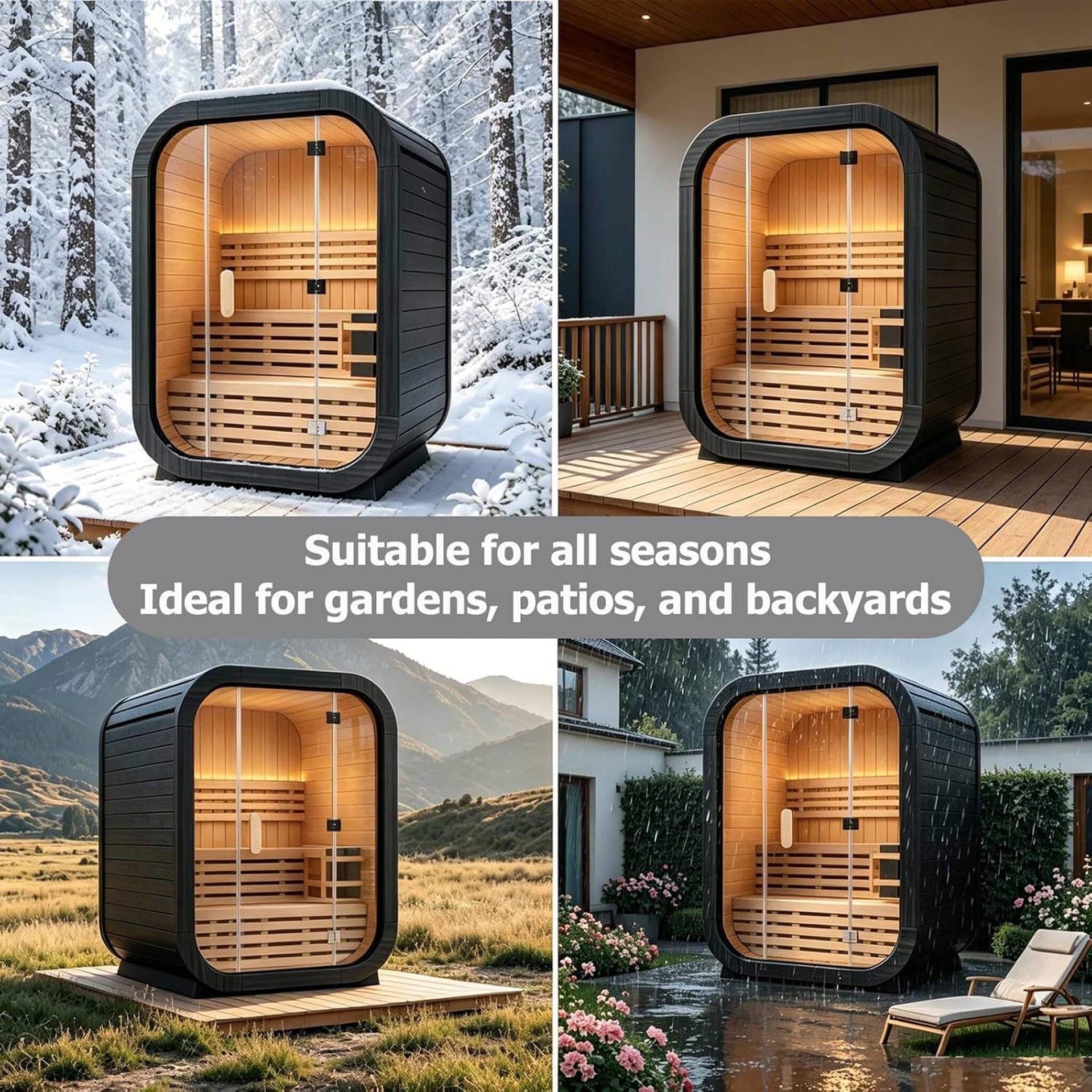 Lund Luxury 2-Person Outdoor Spruce Wood Cube Sauna Kit With 4.5KW Electric Stove (SAK74290)