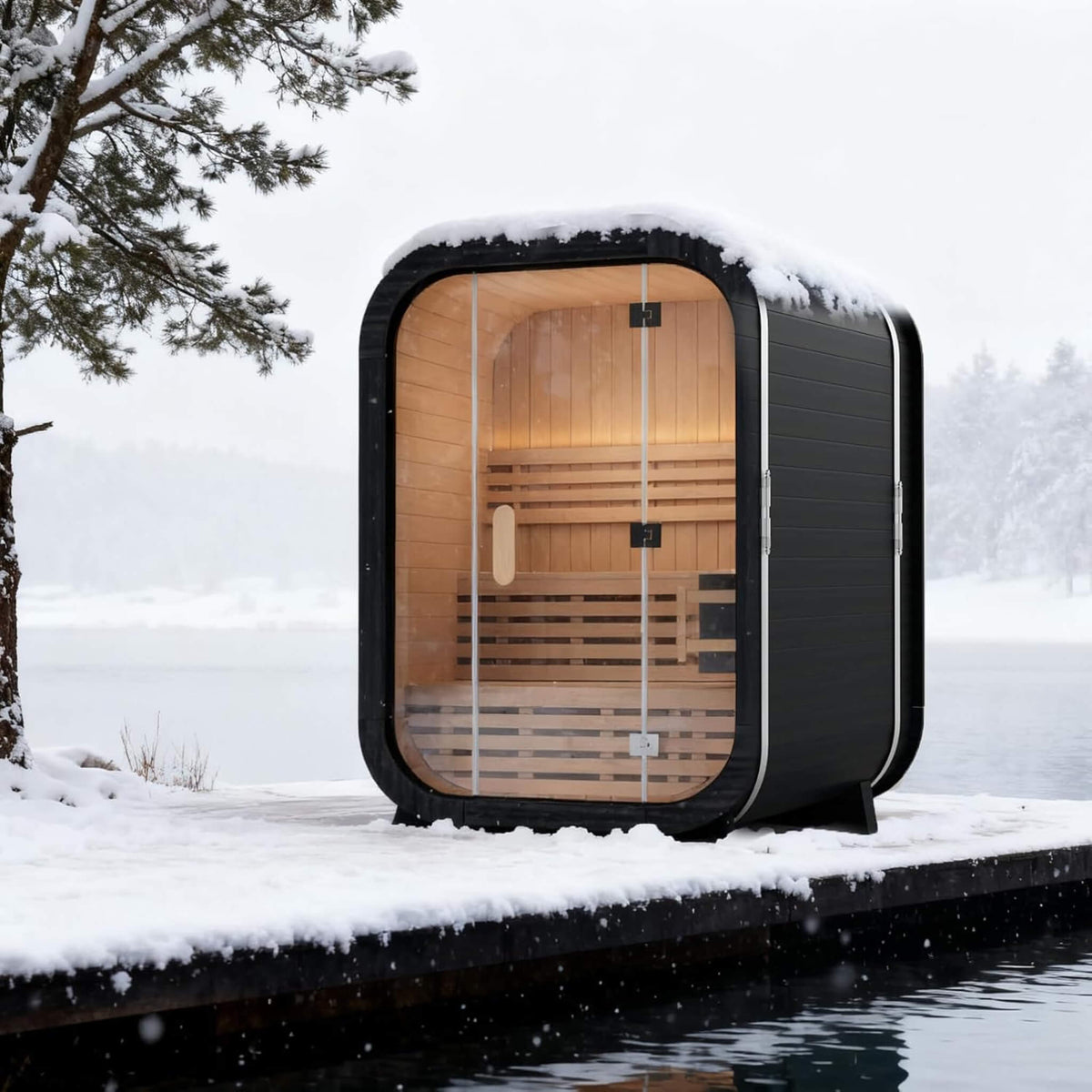 Lund Luxury 2-Person Outdoor Spruce Wood Cube Sauna Kit With 4.5KW Electric Stove (SAK74290)