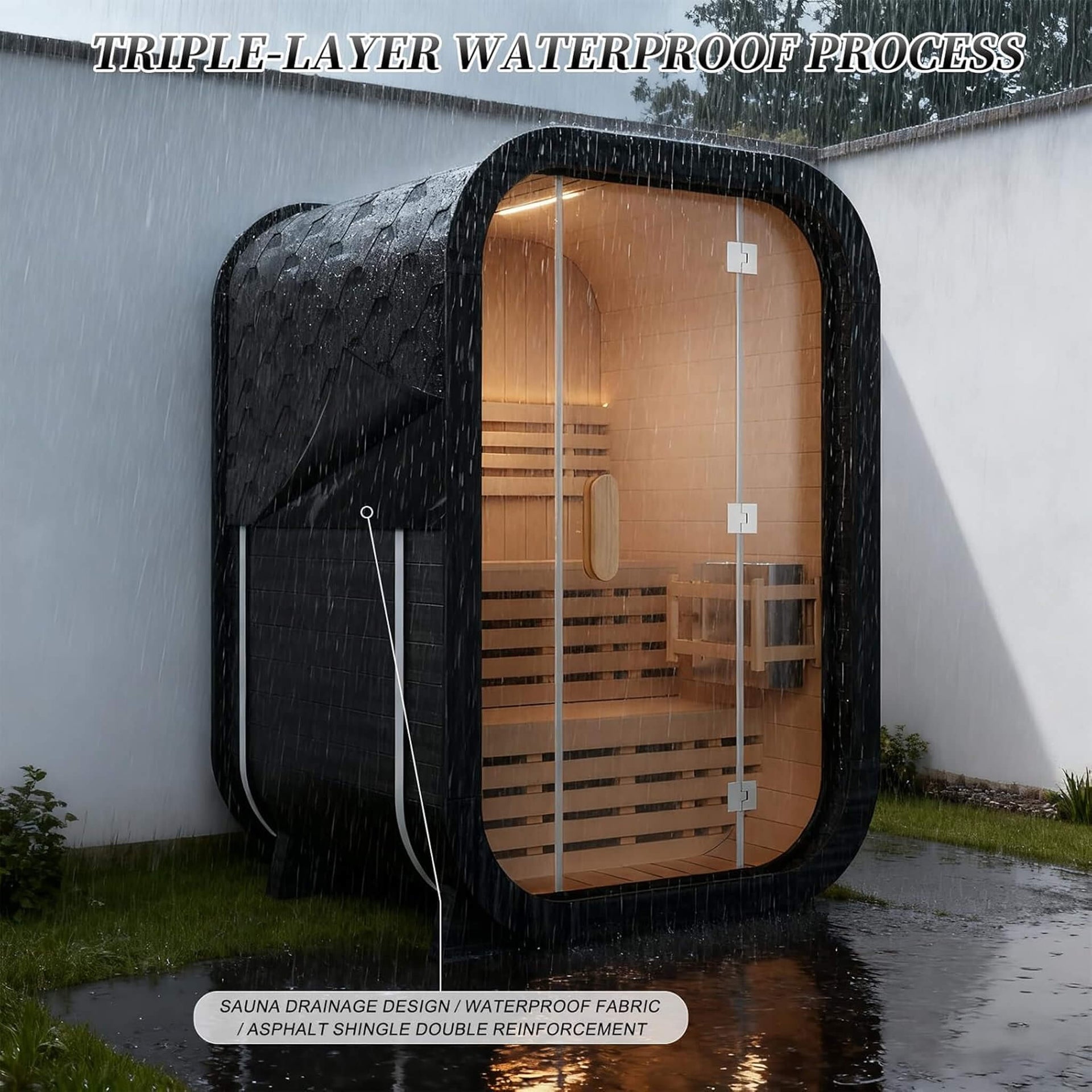 Lund Luxury 2-Person Outdoor Spruce Wood Cube Sauna Kit With 4.5KW Electric Stove (SAK74290)