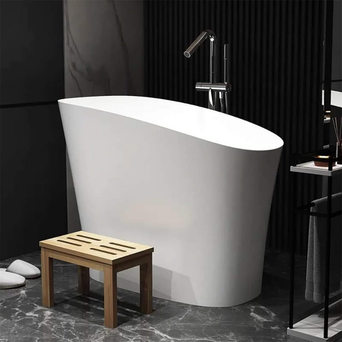 Veloura Luxury 47-Inch White Freestanding Japanese-Styled Deep Stone Soaking Bathtub Resin (SAK84725)